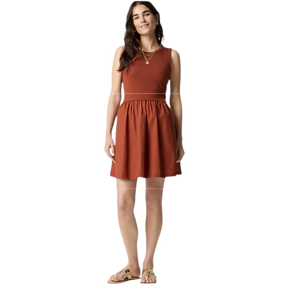 NEW J. CREW Factory Knit mixy mini dress brown ribbed tank poplin skirt size XXL